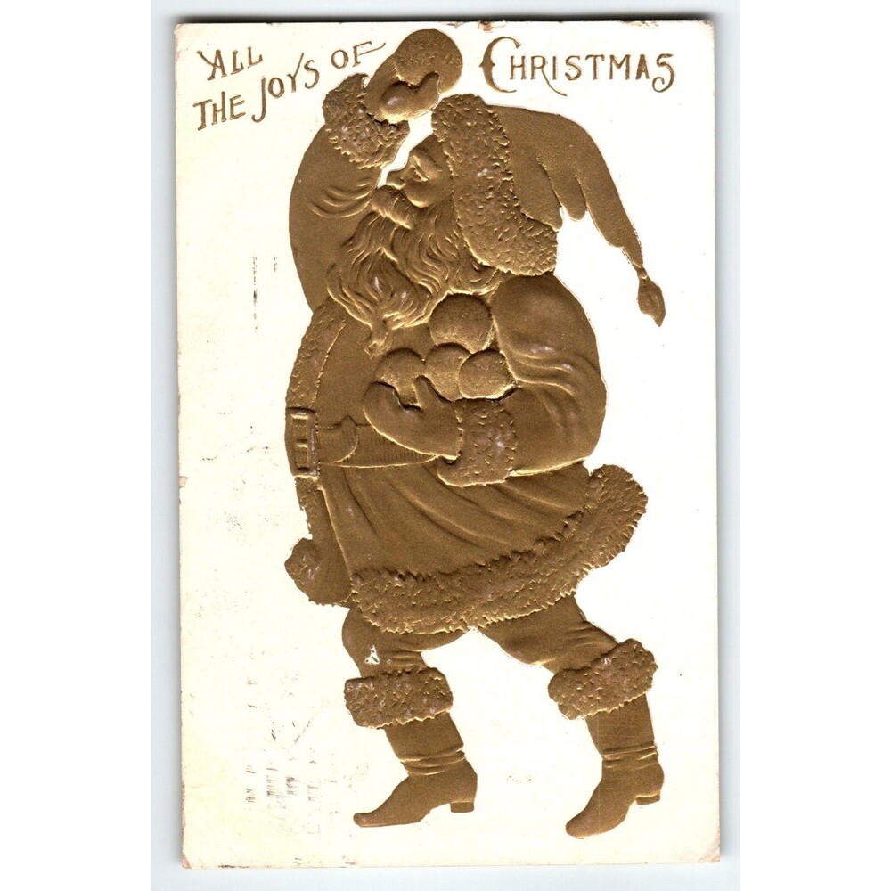 Santa Claus Christmas Postcard 1909 Embossed Gold Saint Nick Snowballs Gibson